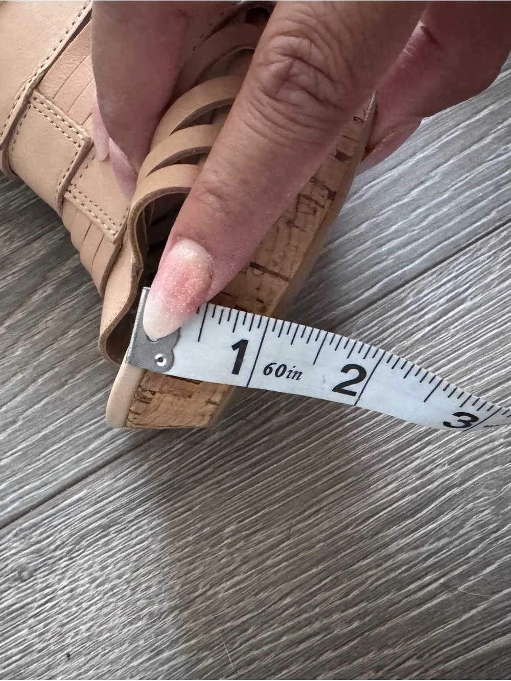 Franco Sarto Sharp tan leather cork wedge slingback sandals